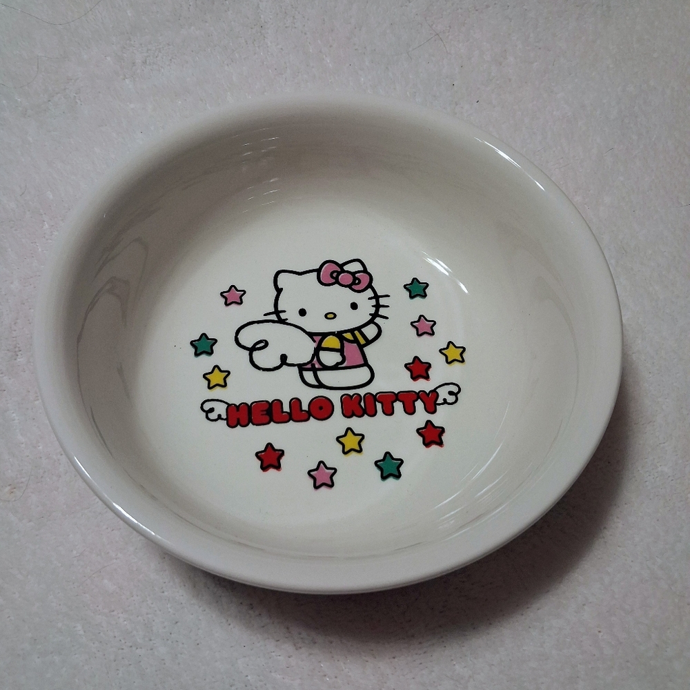 Heavy Ceramic Cat Bowl - White with Multicolor Stars Hello Kitty Sanrio NWT